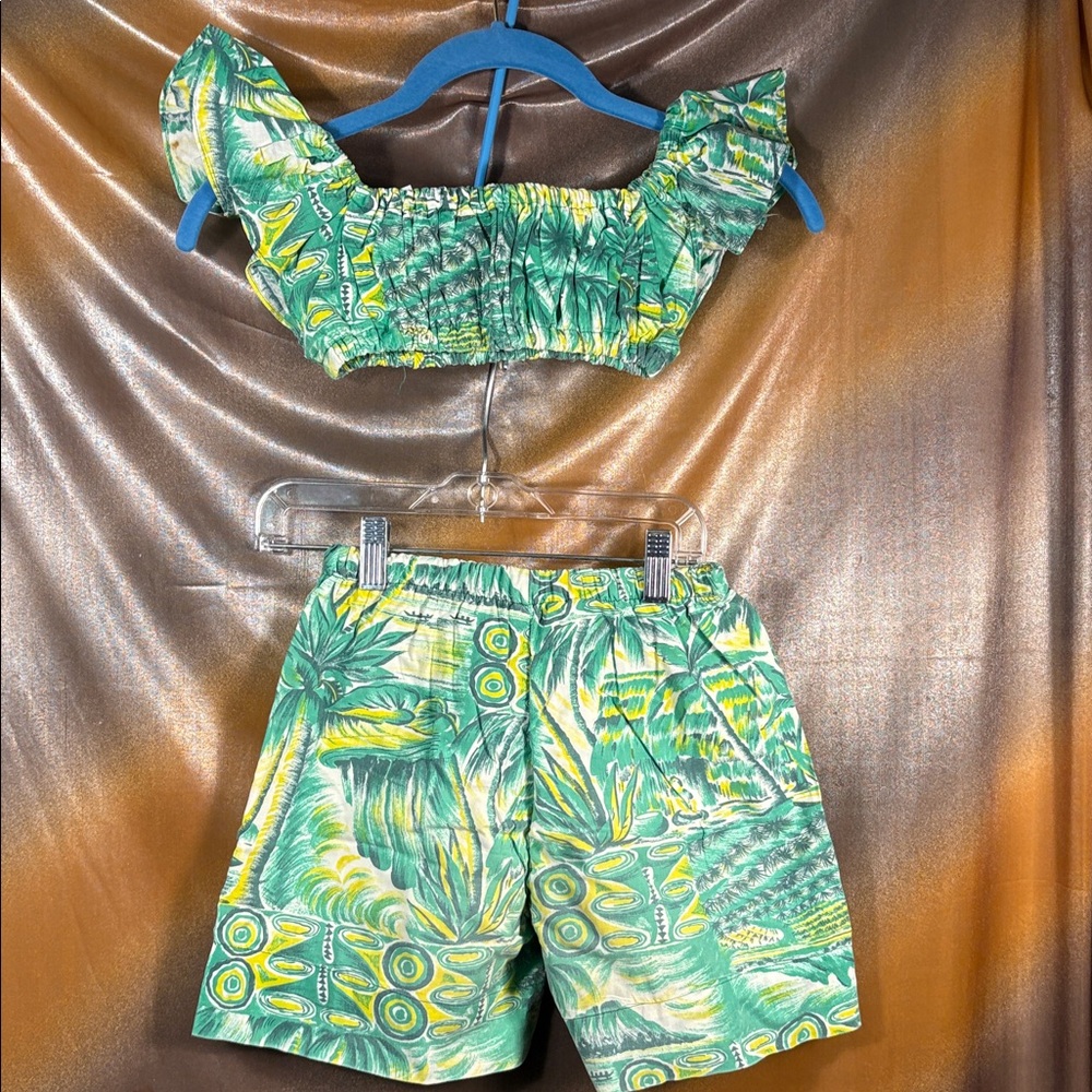 Vintage 1950’s RARE Hale Hawaii Tropical Green Yellow Two-Piece Set crop top‎ ii